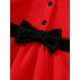 thumbnail image 6 of Mikrdoo 4 Years Toddler Baby Girls Dress Doll Collar Warm Splicing Long Sleeve Christmas Bow Belt Dress One Piece Fall Winter Dress Red, 6 of 7
