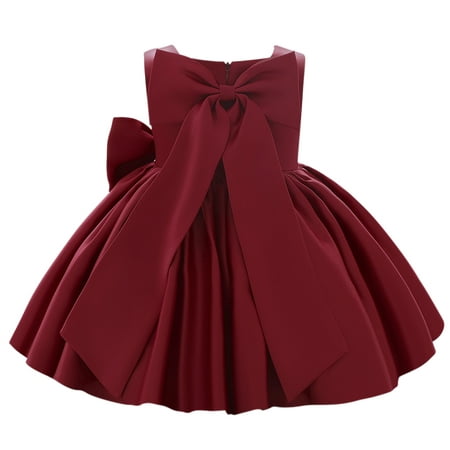

Flower Girls Bowknot Tutu Dress for Kids Baby Wedding Bridesmaid Birthday Party Pageant Formal Dresses Toddler Little Princess First Communion Baptism Christening Gown 6-7 Years Wine Red