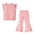 thumbnail image 2 of Zpanxa Girls Matching Sets Solid Color Flutter Sleeve Sleeveless Top with Flared Long Pants 2 Piece Set 12 Months, 2 of 6