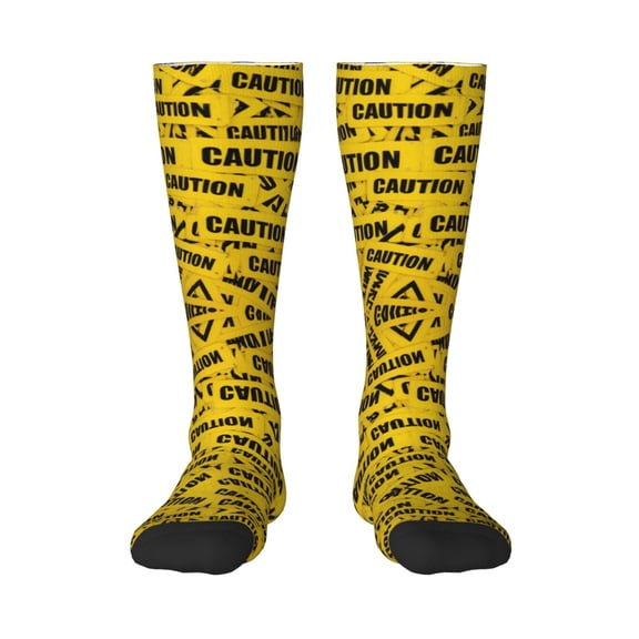 Womens Caution Tape Knee High Socks Comfy Thermal Boot Long Socks