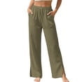 thumbnail image 3 of Women's Cotton Blend High Waist Wide Leg Pants, Loose Straight Casual Pants with Tummy Control, Soft Stretchy Fabric, Relaxed Fit Trousers for Office, Lounge, | TruHer,Green L, 3 of 9