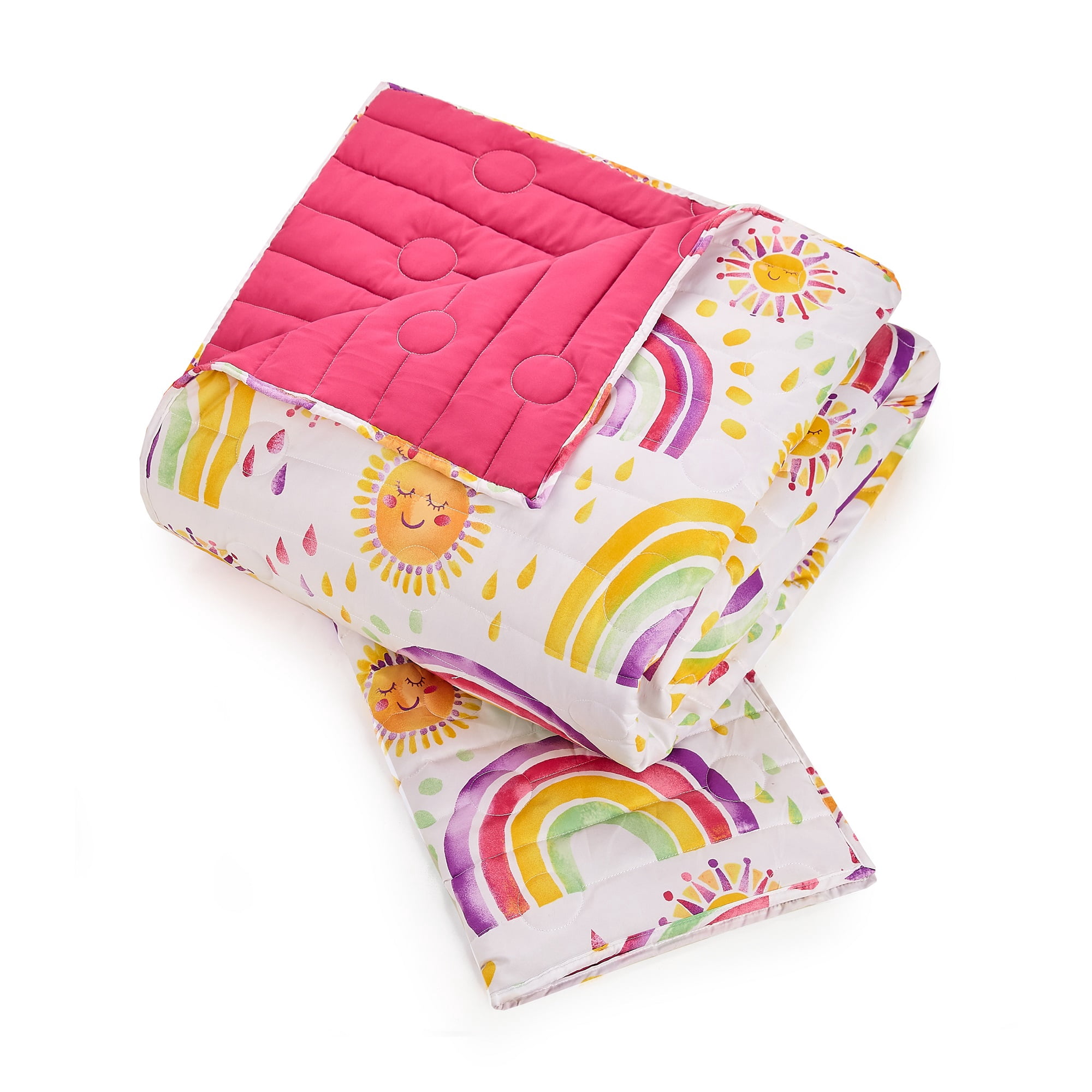 Urban Playground Kids and Teens Rainbows and Suns Pink 2-Piece Quilt Set, Twin