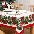 thumbnail image 1 of Christmas Tablecloth140*200cm , Large Holiday Table Cover with Holly Berry & Flower Pattern, Waterproof Indoor Outdoor Dining Table Decor, Perfect for Christmas Banquet, 1 of 5