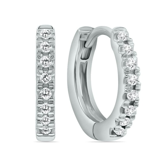 SZUL Women's 1/5 Carat TW Small Diamond Huggie Hoop Earrings in 10K White Gold (K-L Color, I2-I3 Clarity)