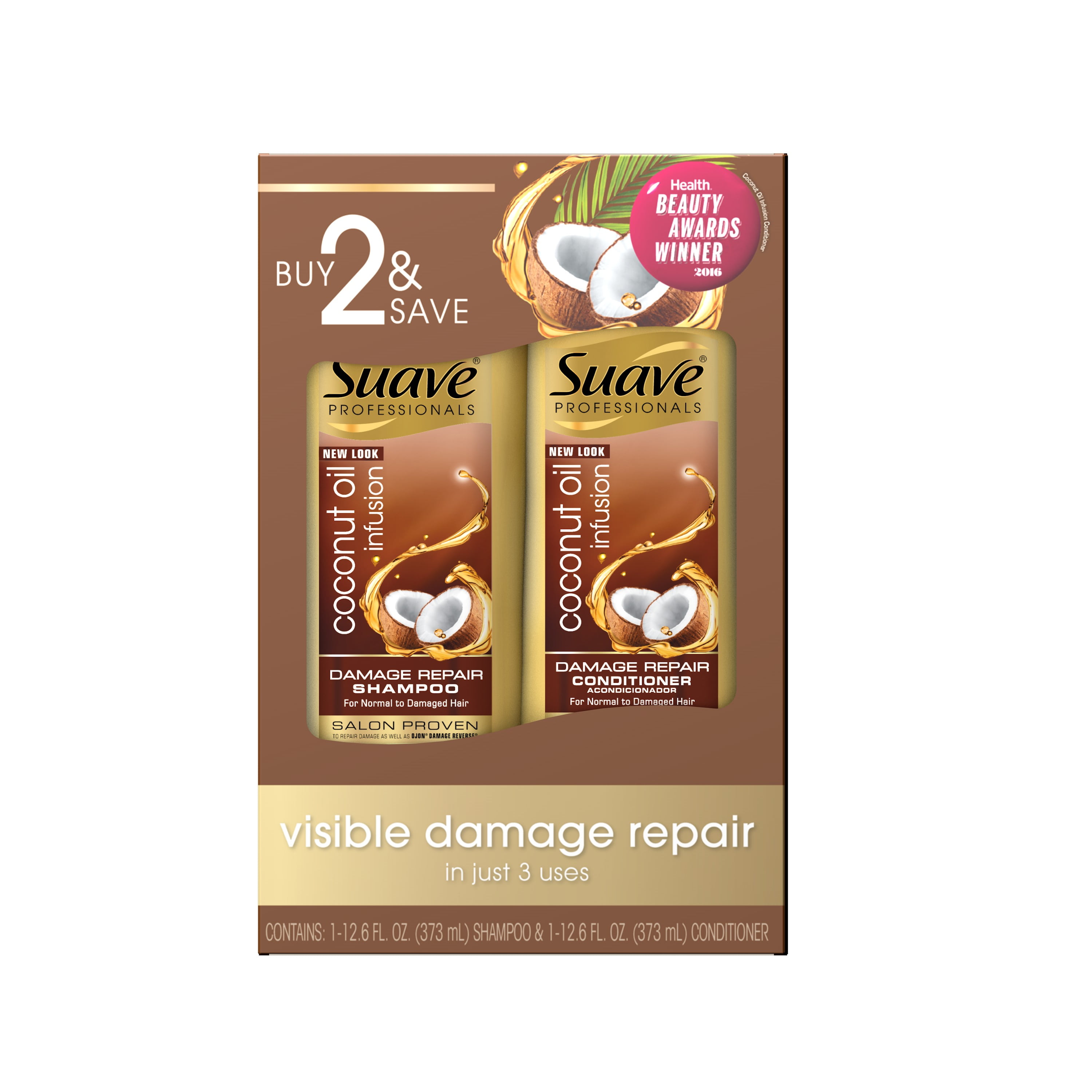 Suave Professionals Shampoo and Conditioner Coconut Oil, 12.6 oz (Pack