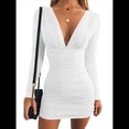 thumbnail image 3 of Vestido Mini de Fiesta Ajustado con Escote en V y Larga para Mujer L, 3 of 10