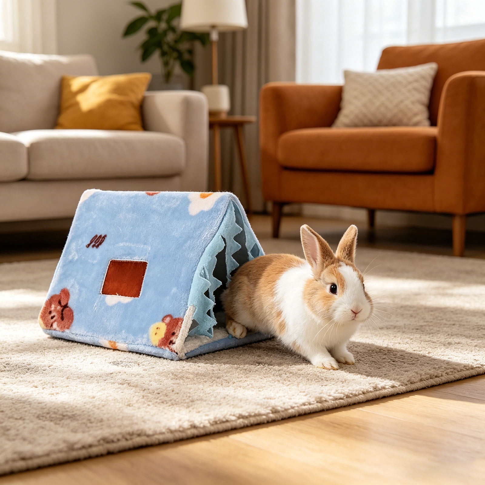 BVCL Pig Tunnel Bed With Curtain Flannel Hidden Washable Rabbit Hiding Place Bedroom Hamster Hedgehog Living Room