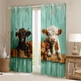 thumbnail image 2 of Erosebridal Cute Highland Cow Blackout Curtains Set of 2 (52x84 Each) for Kids Boys Girls, Teal Old Barn Door Window Curtains, 2 of 6