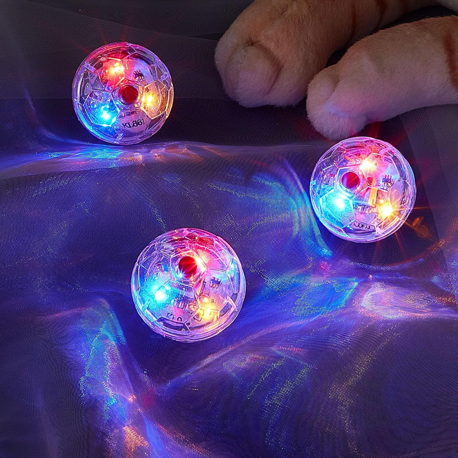 4 Pieces Ghost Hunting Cat Ball Motion Light up Cat Balls LED Motion Activated Pet Ball Motion Light up Interactive Toys Pet Glowing Mini Running Exercise Ball Toys (Transparent)