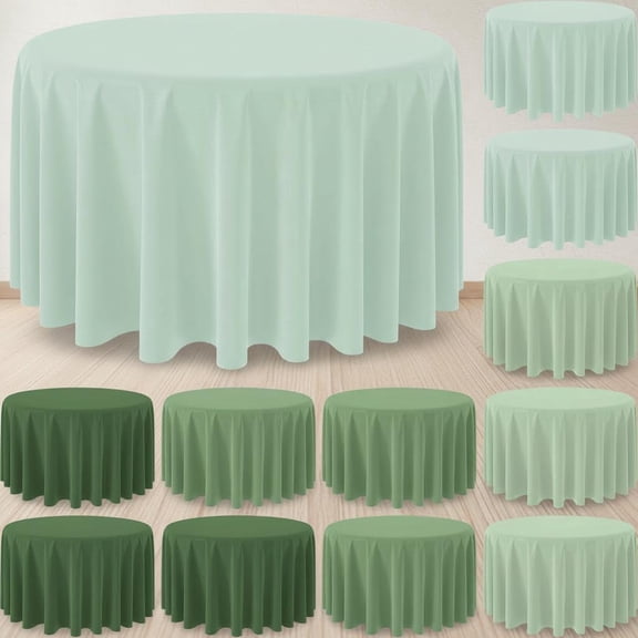 12Pcs Round Sage Green Tablecloth Disposable Plastic Round Table Cover for Bridal Wedding Birthday Party Decorations and Supplies