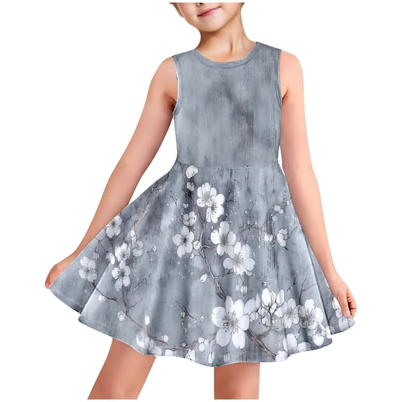 JUSLIO Dresses for Girls Multicolor Dresses with Pockets Crew Neck Sleeveless Casual Cotton Dress Size 3 Y