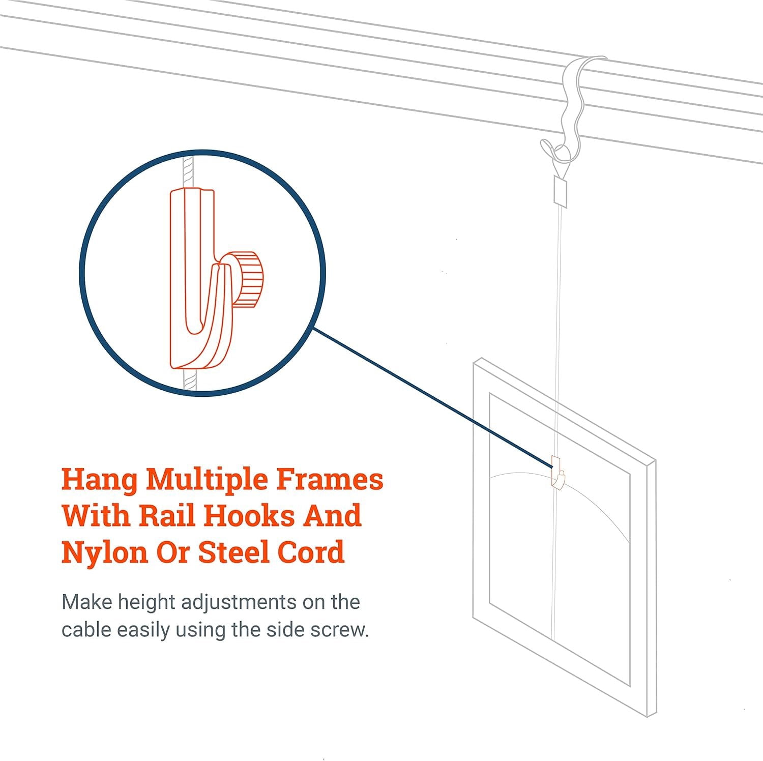 Picture Hang Solutions - Adjustable Hooks for Nylon and Steel Cables - Gallery Hanging System 10 pieces per pack
