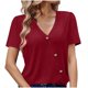 thumbnail image 5 of Tops de Color Sólido para las Mujeres, Botón de Cuello en V de Manga Corta, Top de Moda Casual para las Mujeres, 5 of 9