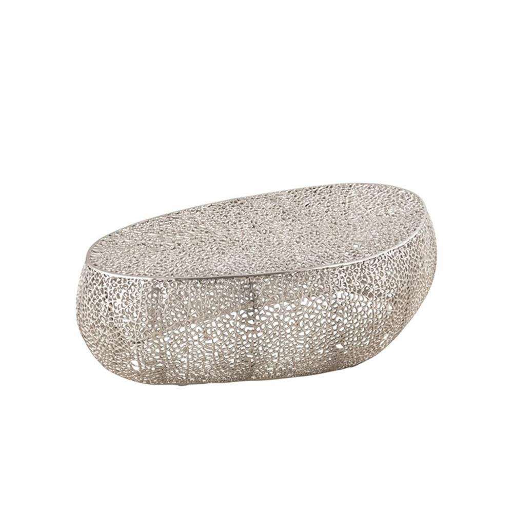 Pemberley Row Aluminum Silver Coffee Table Oval Stylish 51"W x 29.5"D x 16"H