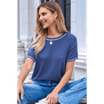 thumbnail image 5 of Womens Tops Trendy Casual Short Sleeve Shirts Crewneck Knit Sweater Top Blue and M, 5 of 7