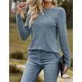 thumbnail image 4 of Women Top Tunic Sweater 2XL Pullover Ribbed Knit Comfort Lady Long Sleeve Autumn Daily Loungewear Relaxed Fit Stripe Cogild, 4 of 5