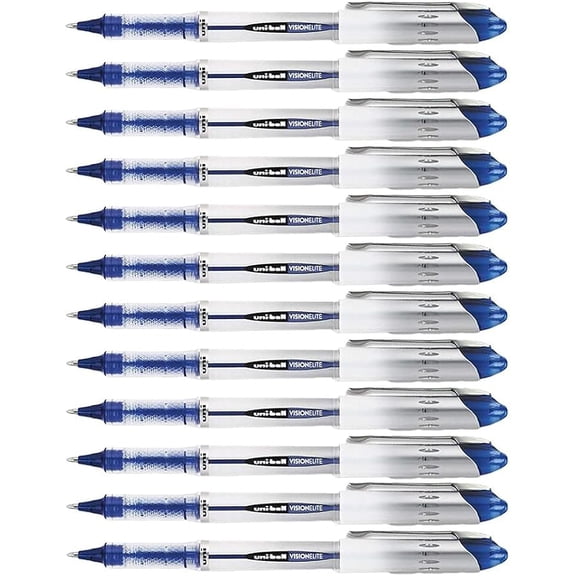 Vision Elite Rollerball Pens, Bold Point (0.8mm), Blue Ink, 12 count, Bundle with Plastic Reusable Pouch