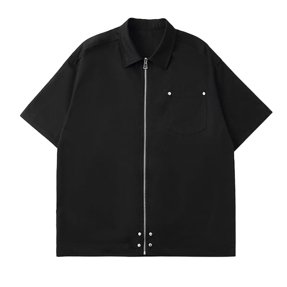 Gbsyewxs Mens Shirts Lapel Short Sleeve Zipper Solid Color Jacket Loose Summer Shirts For Men Black