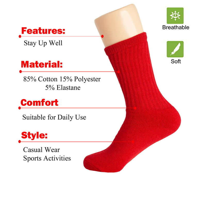 Cotton Crew Socks for Women Red 3 Pairs Size 9-11