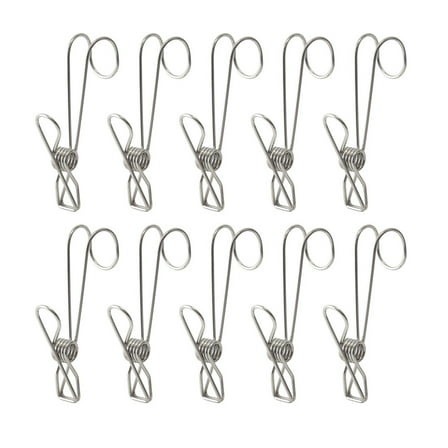 10pcs Household Stainless Steel Clips with Hook Universal Clamps (Steel Color)