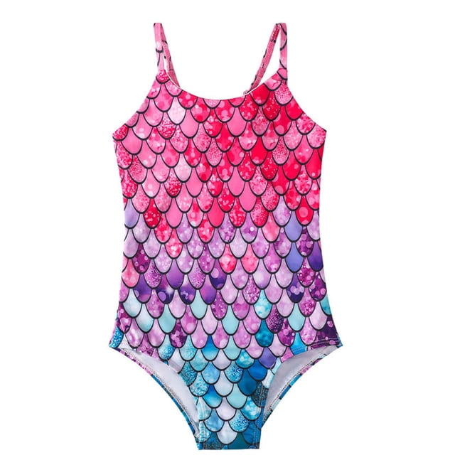 QUOTAY Swimsuit for Girls Girls' 1 Piece Scale Print Swimsuit with Adjustable Shoulder Straps for Swimming Lessons Summer Girls Bathing Suits Hot Pink,150