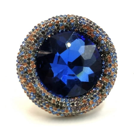 Jewelblings Gorgeous Vintage Large Blue Rhinestone Round Shaped Broaches Pins