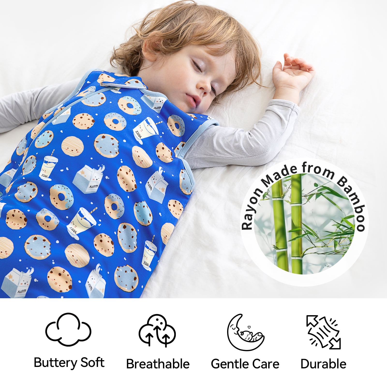 All-year-around Cute Baby Sleep Sack 12-18 Months Rayon Made from Bamboo Sleeping Bag 1.0 Tog Premium 2-Way Zipper Baby Wearable Blanket - Blue Dessert
