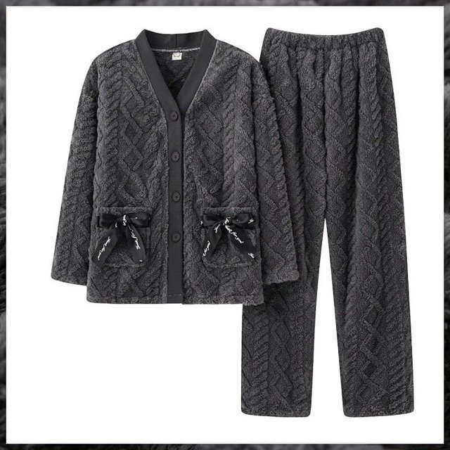 Conjunto de Pijamas de franela con forro polar para mujer, ropa de dormir cálida y gruesa de terciopelo, para invierno, novedad