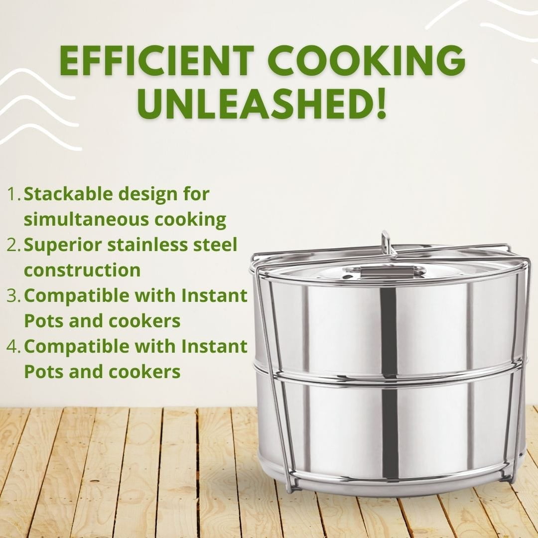 JoyUs Stackable Insert Pans Microwavable Stainless Steel Steamer Basket 6QT 2 Count