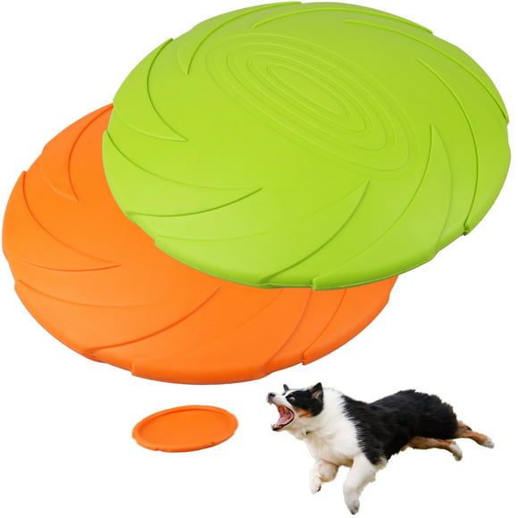 Primepets Dog Frisbees, 2Pcs 7 in Dog Flying Disc Saucer, Durable Dog Toys, Orange and Green