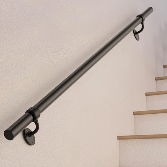 Stair Railing Indoor 3 Feet Hand Rails for Indoor/Outdoor Steps 1.5" Round Porch Railing Wall Mount Aluminum Hand Rails for Indoor Stairs Industrial Staircase Handrails