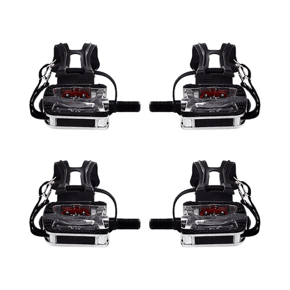 2X SPD Pedals for Spin Bike with Toe Cages for Clip Pedals Indoor Exercise Cycling Platform Pedals 9/16 Inch