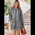 thumbnail image 4 of Vestido Informal Extragrande con Capucha, Larga, Dobladillo Dividido y Cordón Ajustable para Mujer con Bolsillo Tipo Canguro. Gris M, 4 of 6