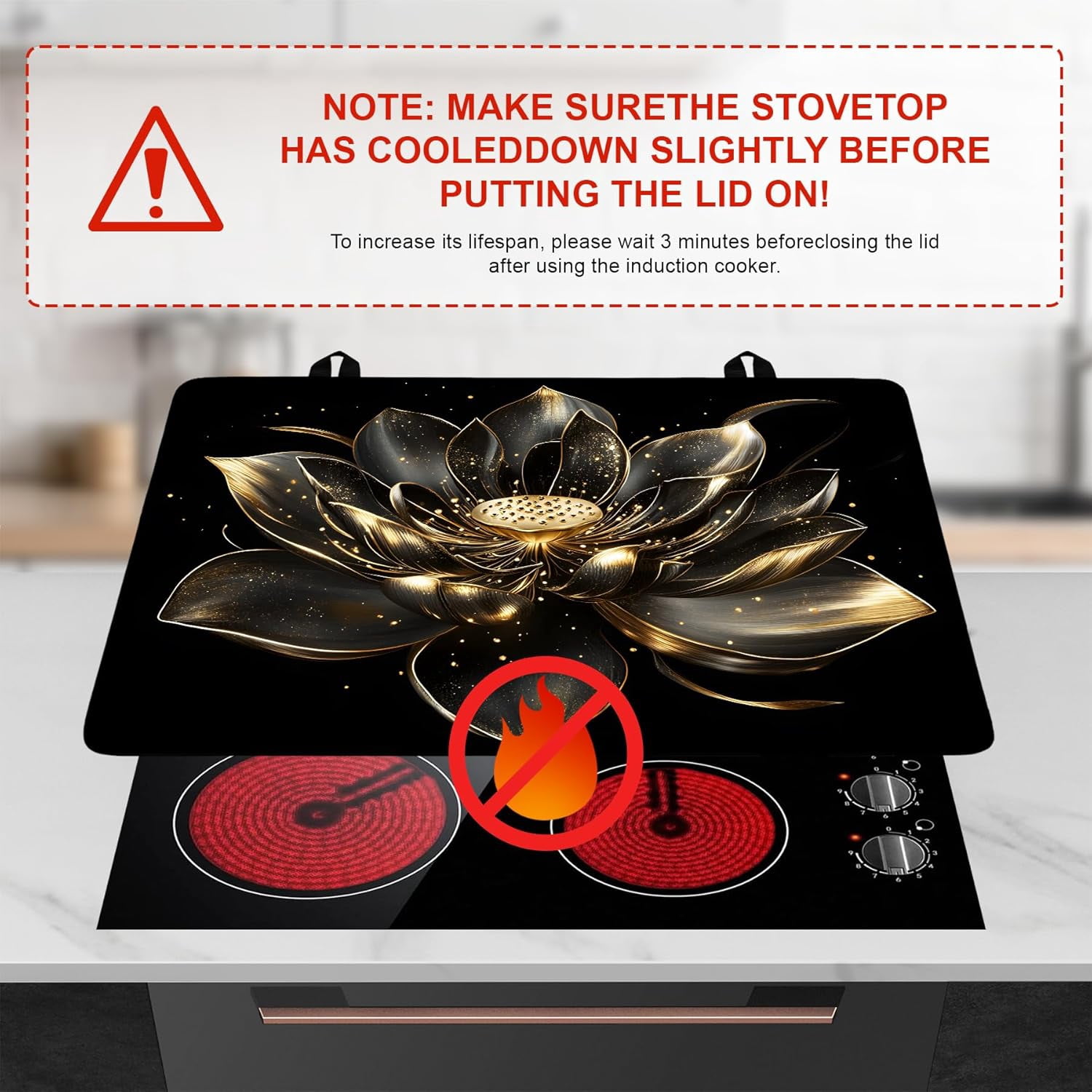 Stove Top Cover Flower Gas Stove Top Cover for Home Decoration Kitchen Pad Non-Stick Washable Cooktop Covers Countertop Protector Keep Stove Clean (Lotus, 28L"x20W")