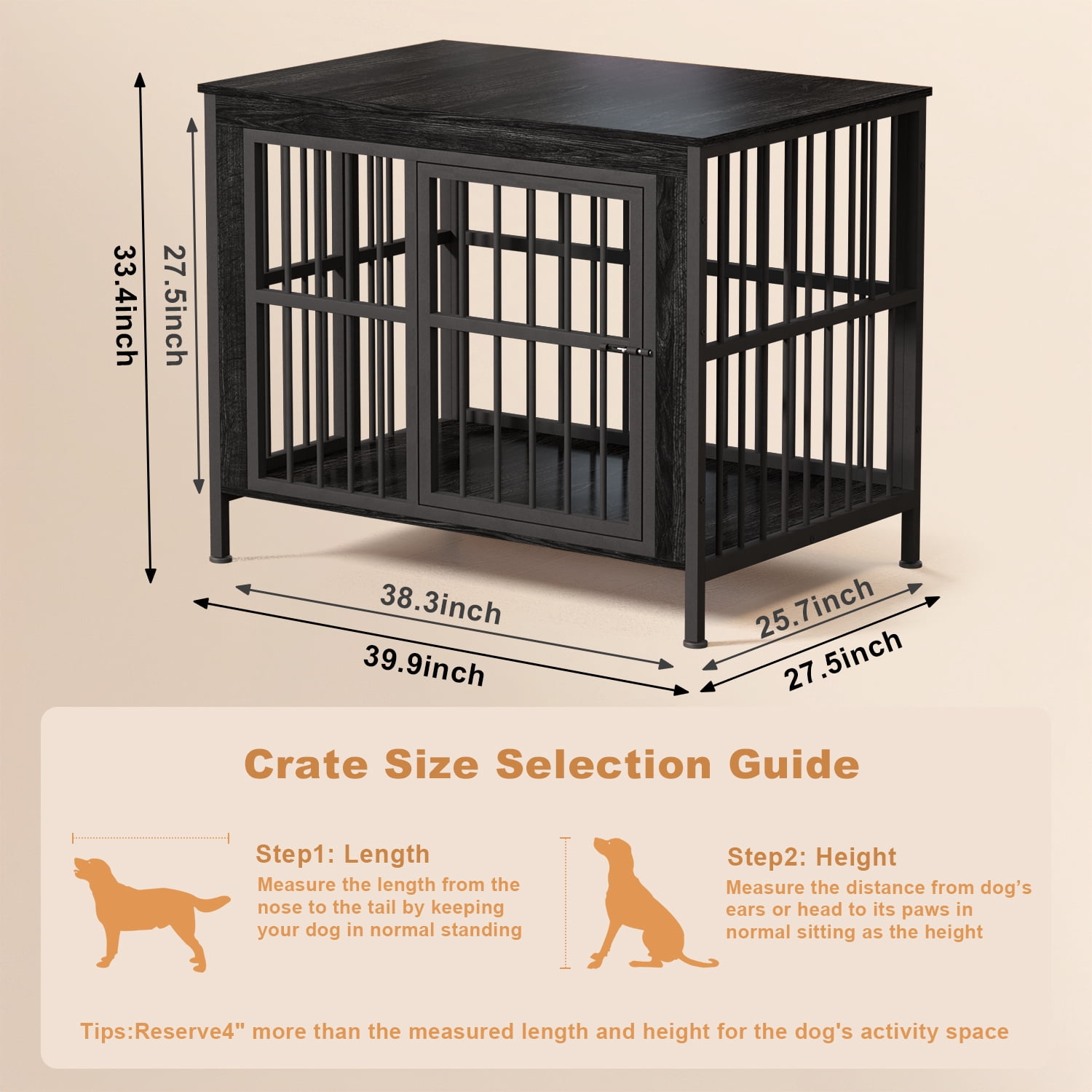 Ironovahome 40" Dog Crate Furniture for Medium/Large Dogs, Heavy Duty Wooden Dog Crate with Double Doors & Safe Locks, XL Large Indoor Dog Kennel Pet House, Black