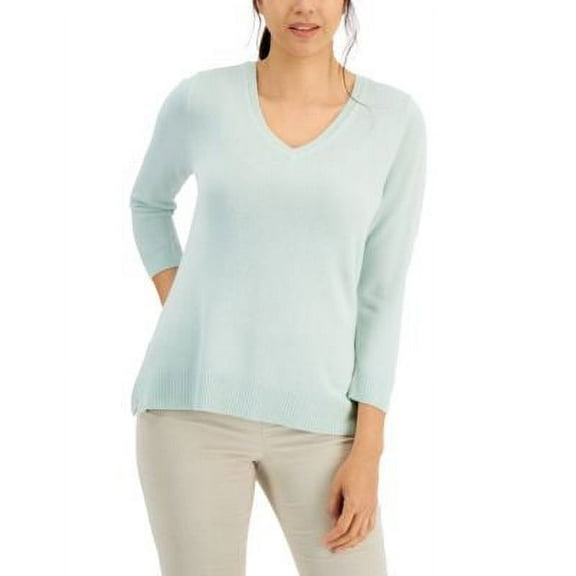 Karen Scott Luxsoft V Neck Sweater Aquifer S