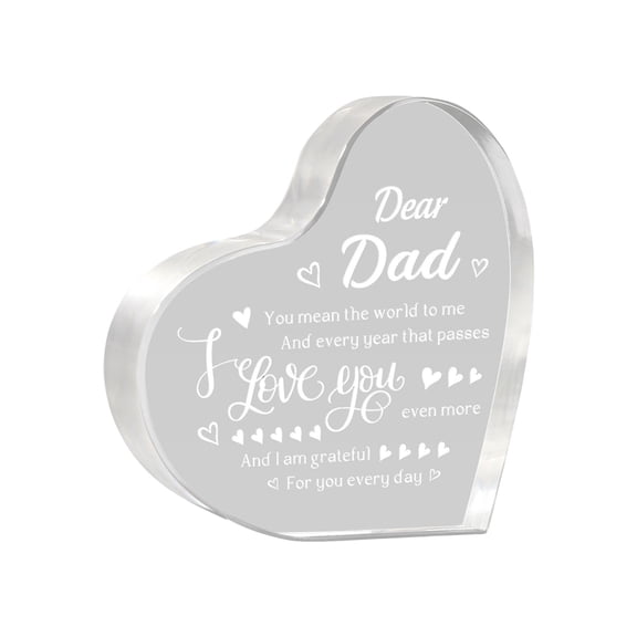 Heart Shaped Acrylic Keepsake 3.9x3.9 Inch Table Decor Block Gift for Dad Birthday Father's Day Valentines Day Christmas and Sentimental Home Tabletop Desk Decor and Display