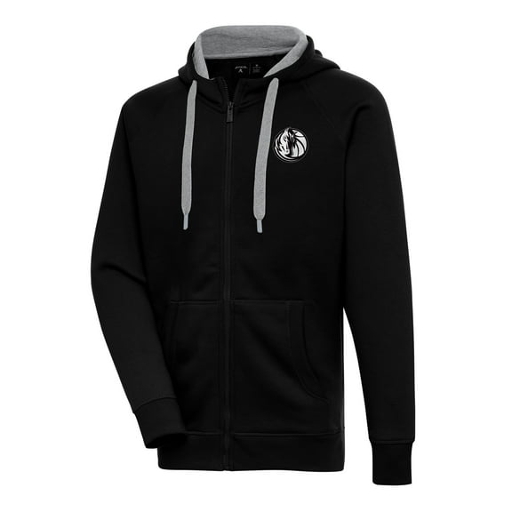 Men's Antigua Black Dallas Mavericks Metallic Logo Victory Raglan Full-Zip Hoodie