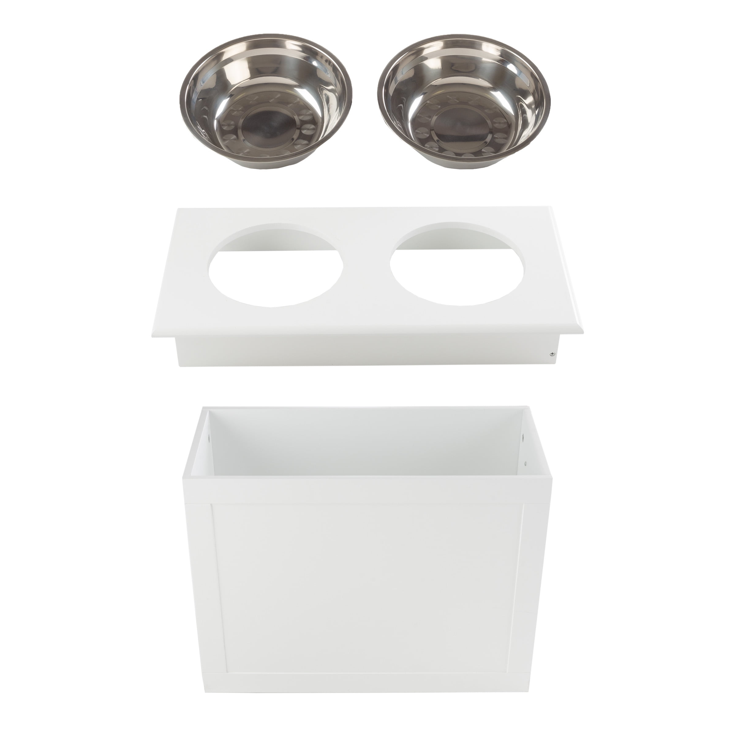 PETMAKER Elevated Dog Bowls with Storage Space for Pet Supplies (White)