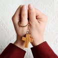 thumbnail image 2 of Cross Keychain Olive Wood Cross Pendant Keychain Handmade Cross Charm Keyring for Clothes Bags Delicate Craft Accessory Golden Cross Keychain, 2 of 8