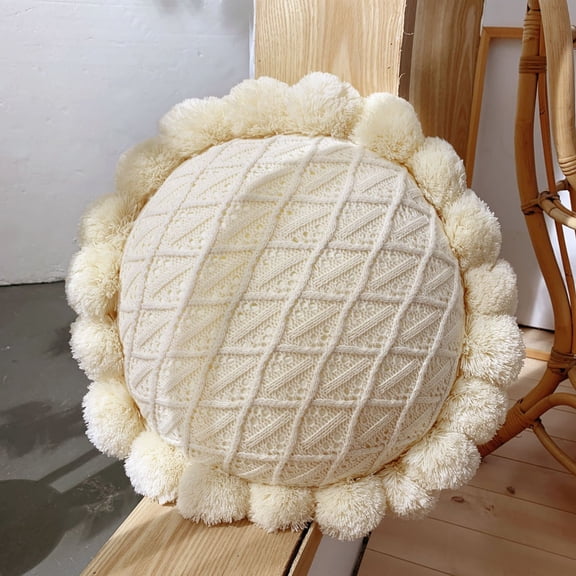 1 Pcs Round Pillows Chunky Knitted Throw Pillows 19.6 Inch Soft Circle Decorative for Home Bed Couch Sofa Decoration,Beige