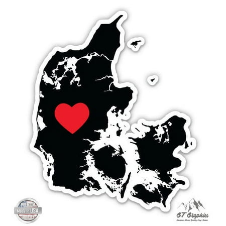 Denmark Country Shape Heart - 3" Vinyl Sticker - For Car Laptop I-Pad Phone Helmet Hard Hat - Waterproof Decal