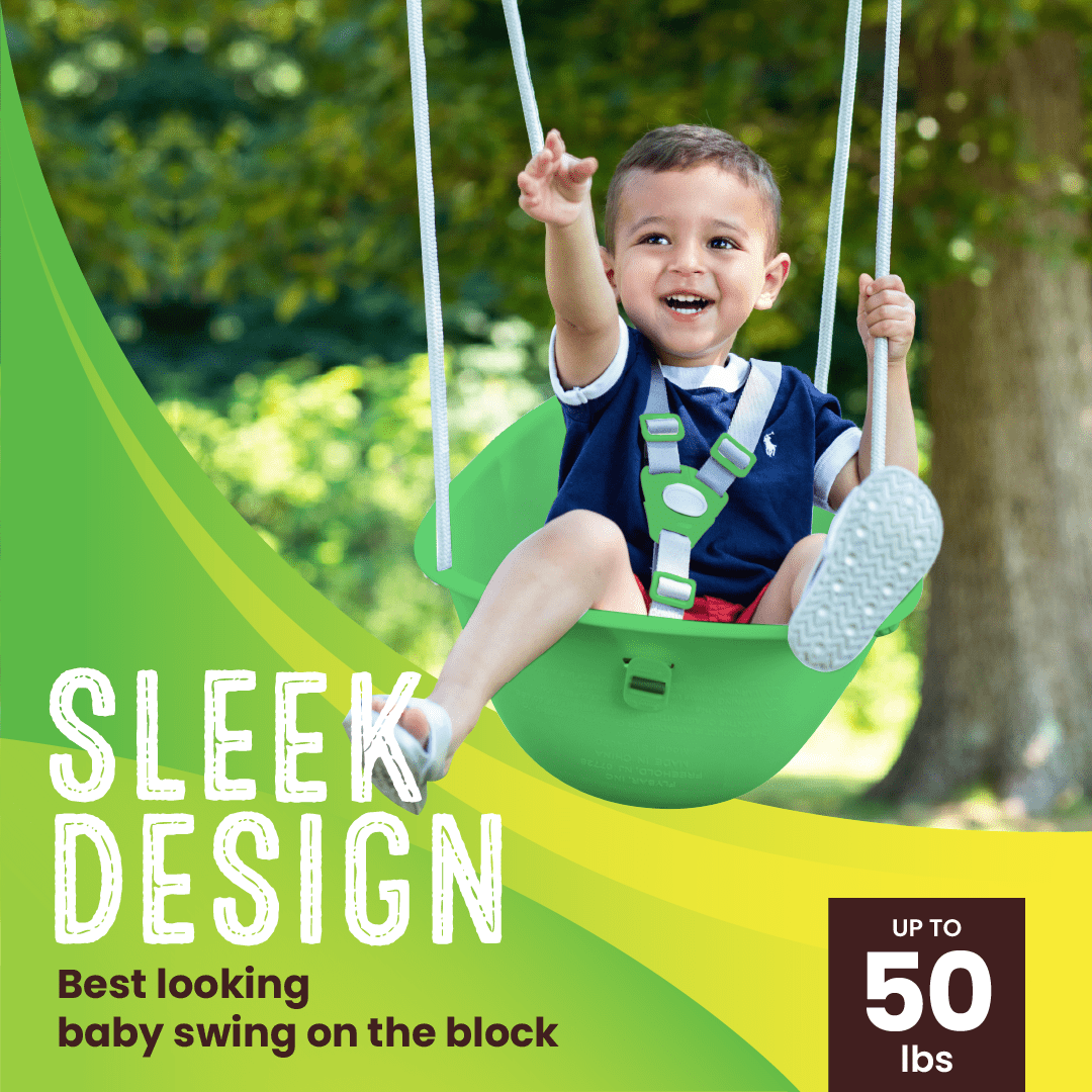 Swurfer Coconut Toddler Swing – Comfy Baby Swing Outdoor, Safe Quick Click Locking System, Easy Installation, Ages 6 - 36 Months, Green