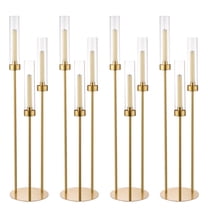 4pcs Candelabra 3 Arm Gold Taper Candle Holder with Glass Lampshade, Metal Candlestick Holder for Dining Table Centerpiece, Wedding Decor, Birthday Party Candle Stand