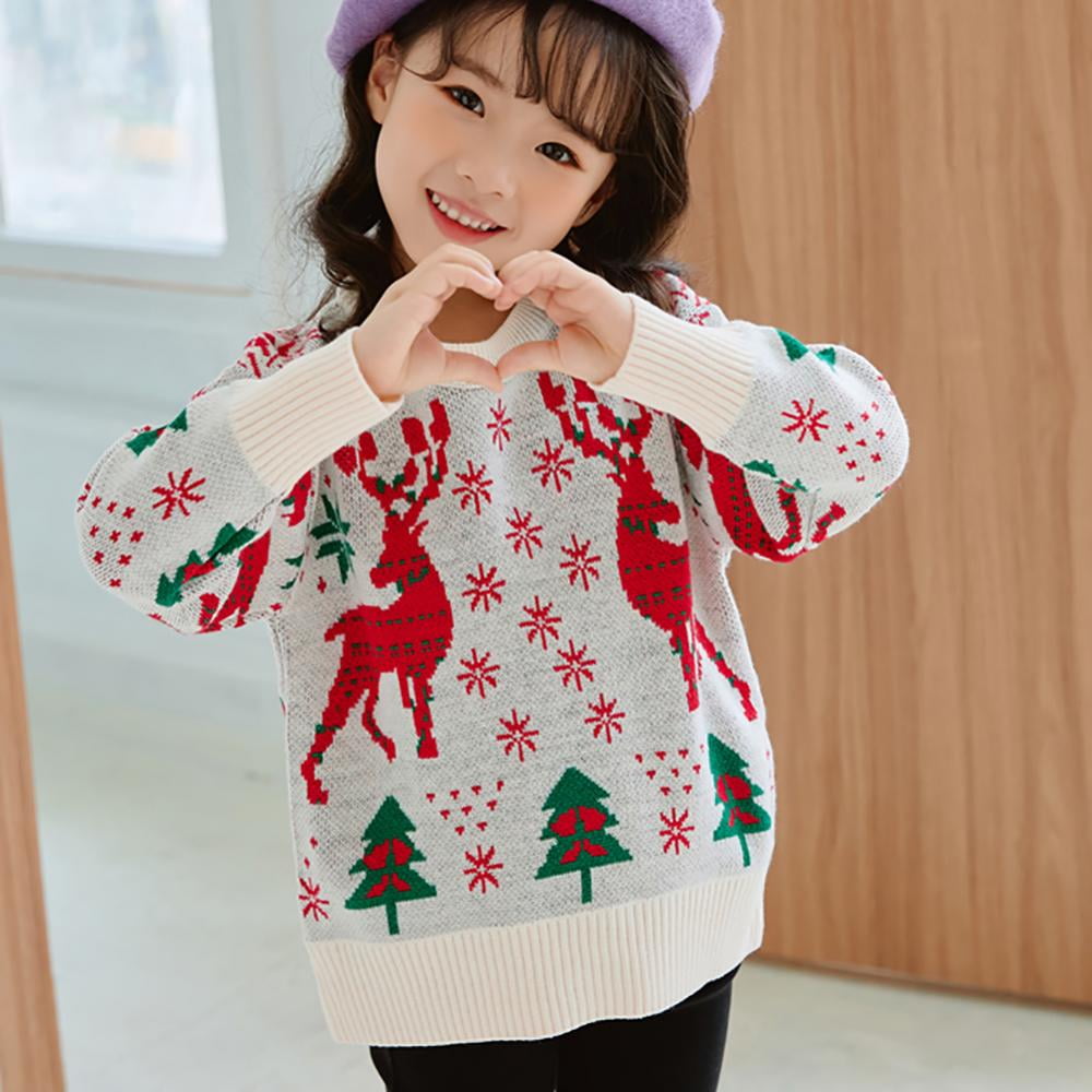 Toddler Boy Girl Christmas Sweater Knite Pullover Xmas Reindeer Elk Snowman Cartoon Sweatshirts Tops