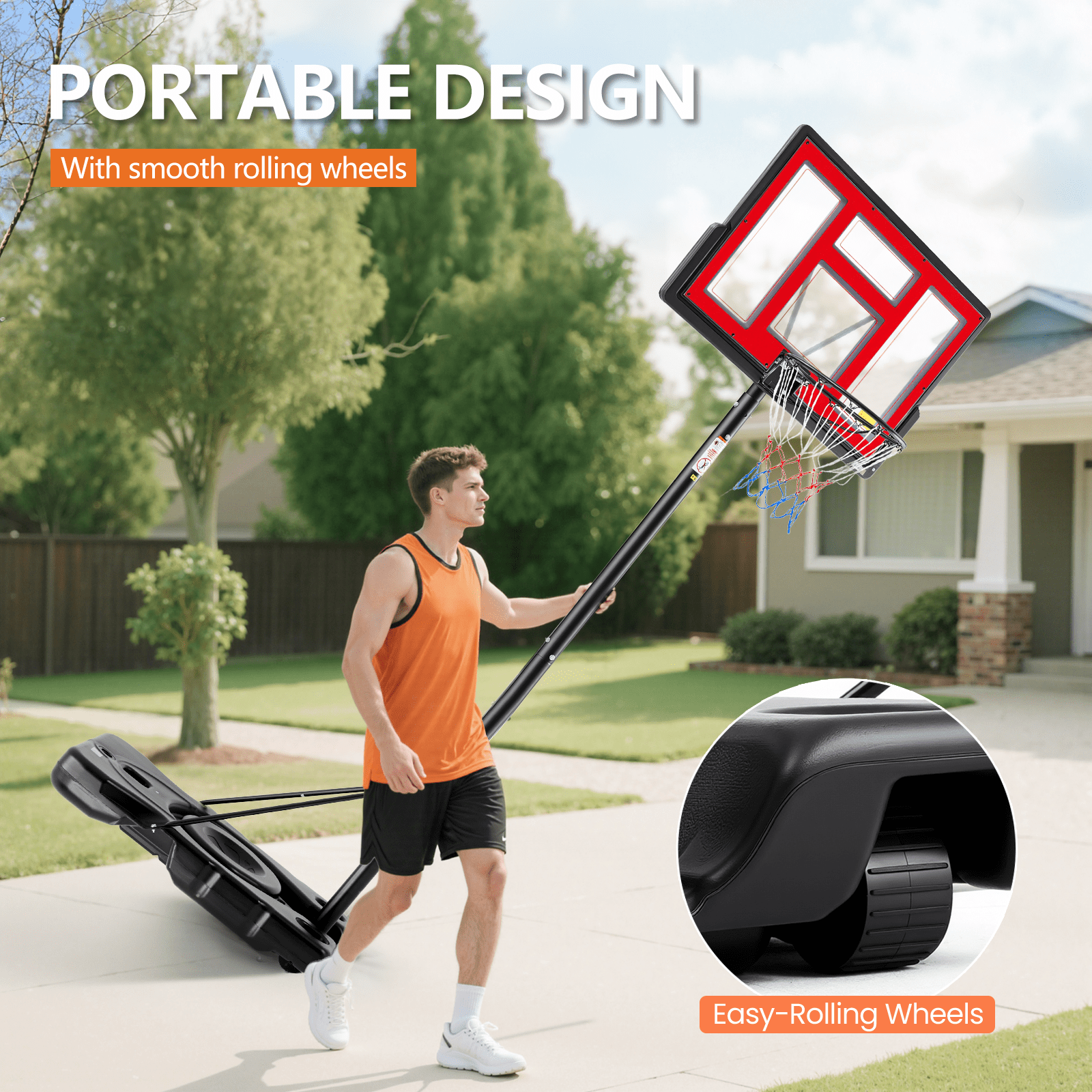 JIOABL 6.1ft-10ft Adjustable Height 44" Outdoor Basketball Hoop for Adult, Red