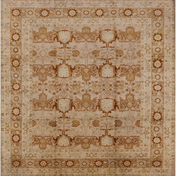 Ahgly Company Machine Washable Indoor Square Industrial Modern Tangerine Pink Area Rugs, 7' Square