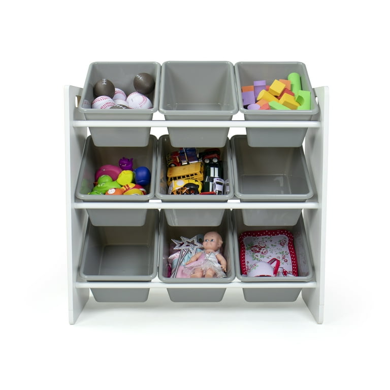 Humble Crew Explorer Toy Storage Organizer with 9 Large Storage Bins,  White/Grey