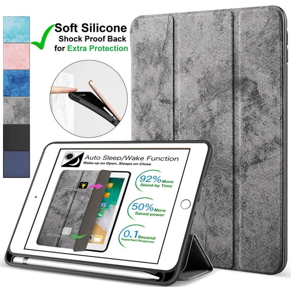 iPad Air 3 2019 10.5 Inch [ Air 3rd Gen ] A2152 A2123 A2153 A2154 MUUL2LL/A MUUK2LL/A MUUJ2LL/A MUUT2LL/A Smart Magnetic Trifold Pencil Holder Soft Silicone TPU Back Cover - Gray