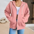thumbnail image 5 of Women's Casual Zip Up Hoodie - Solid Color Loose Fit Long Sleeve Sweatshirt Jacket, Cozy and Warm Basic Hooded Outerwear for Fall and Winter, 5 of 9